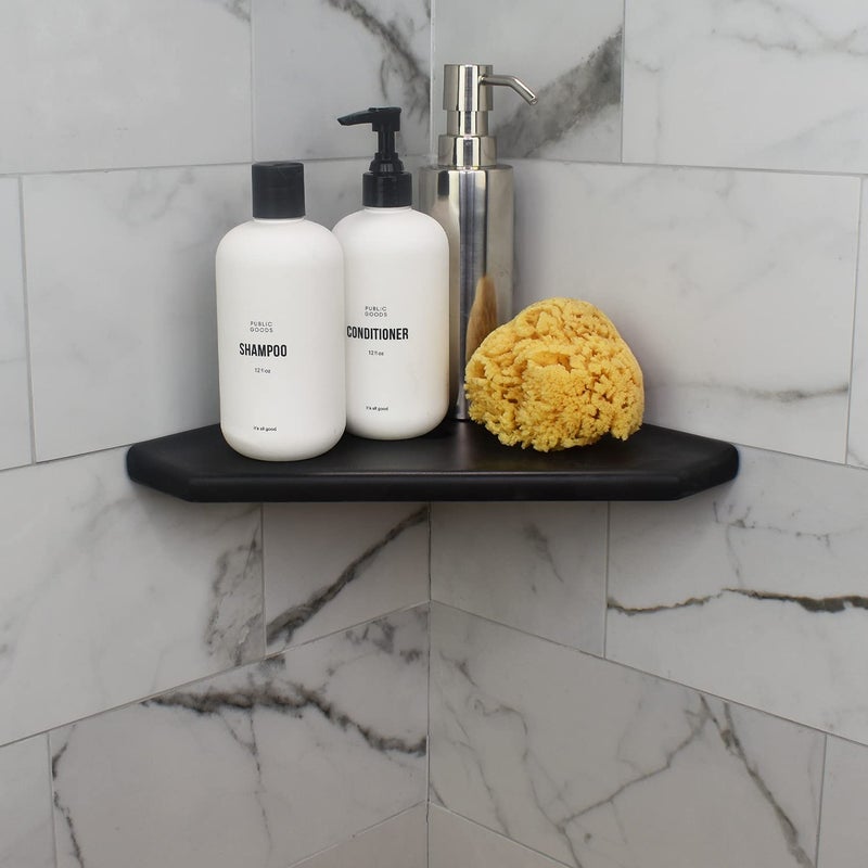 Questech 10" Corner Shower Shelf - Lugged for New Construction, Shower Organizer for Tiled Walls, Corner Caddy Soap Dish Bathroom Storage, Geo Lugged, Graphite Black - Image 4